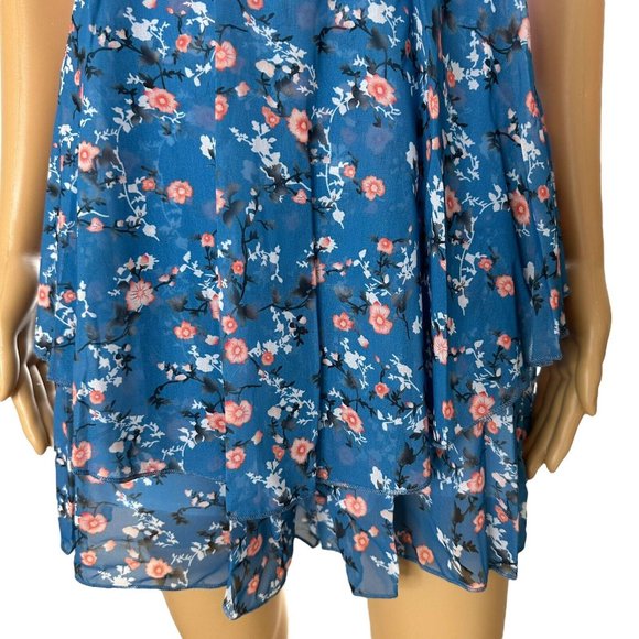 Women Boho Playsuit Romper Medium Blue Orange Floral Off The Shoulder Lined - Picture 7 of 16